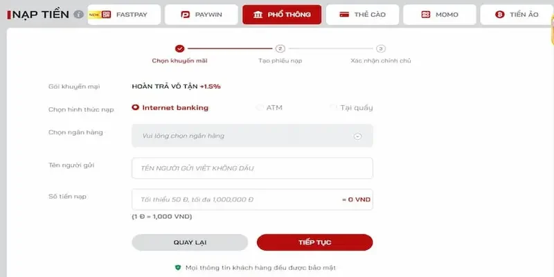 C&aacute;ch nạp tiền tại nh&agrave; c&aacute;i Red88